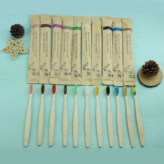 10Pcs Colorful Toothbrush Natural Bamboo Tooth Brush